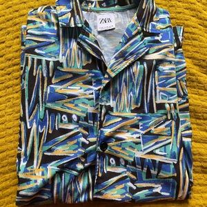 Zara Button Tee with Funky Pattern (Medium)